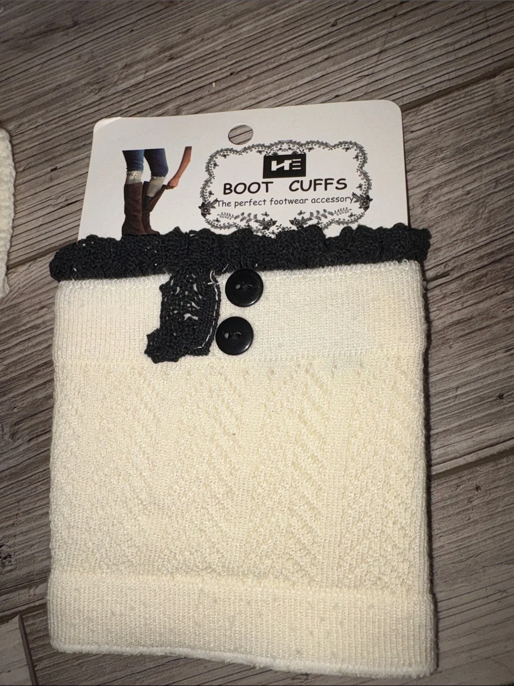 NWT short Cream Boot Cuffs with Black Lace Trim leg warmers